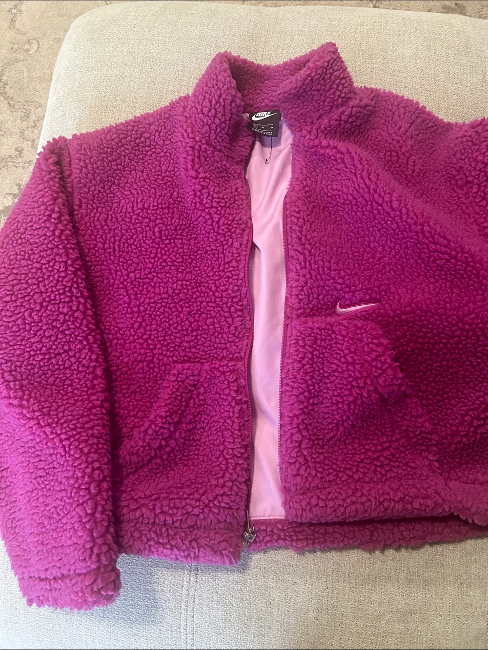 Nike Magenta Sherpa Jacket with Embroidered Swoosh